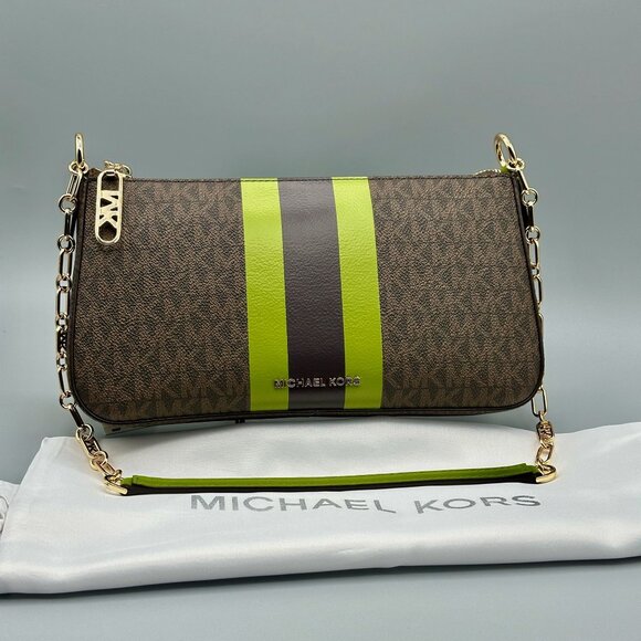 Michael Kors Meadow Green Empire Contrast Medium Chain Pouchette Shoulder Bag - Picture 12 of 16